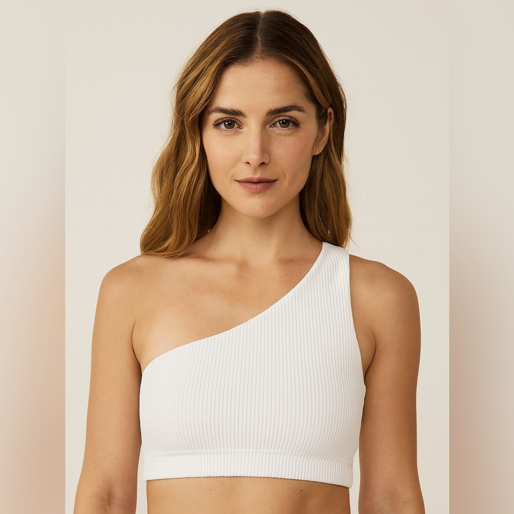 CALIA Size XXS White Ribbed One-Shoulder Top